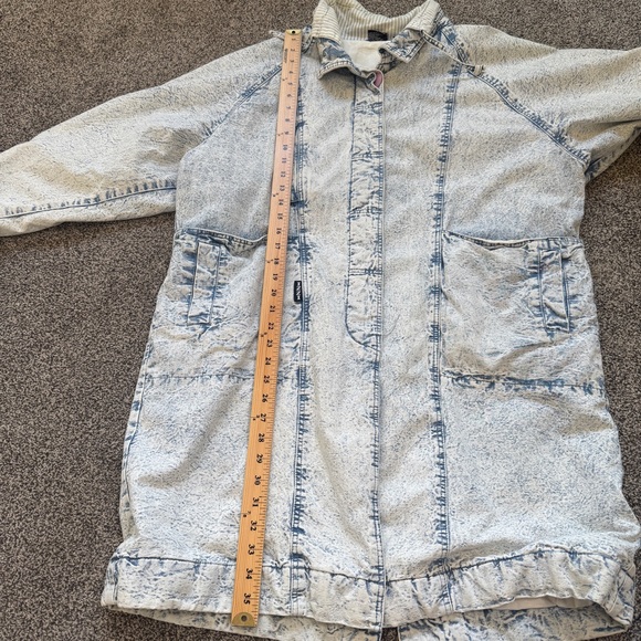 Vintage Izzi Acid Wash Cotton Long Jacket Coat Hooded Size M - Picture 12 of 13